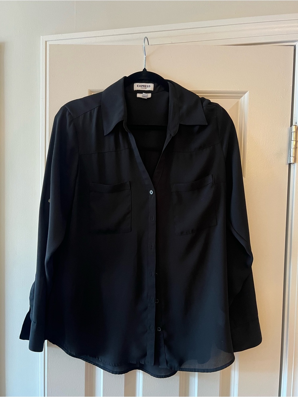 Express Black Collared Button-Front Blouse - Picture 1 of 2